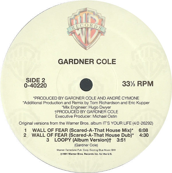 Gardner Cole : Wall Of Fear (12")