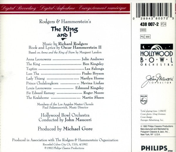 Rodgers & Hammerstein - Julie Andrews, Ben Kingsley, Lea Salonga, Peabo Bryson, Hollywood Bowl Orchestra, John Mauceri : The King And I (CD)