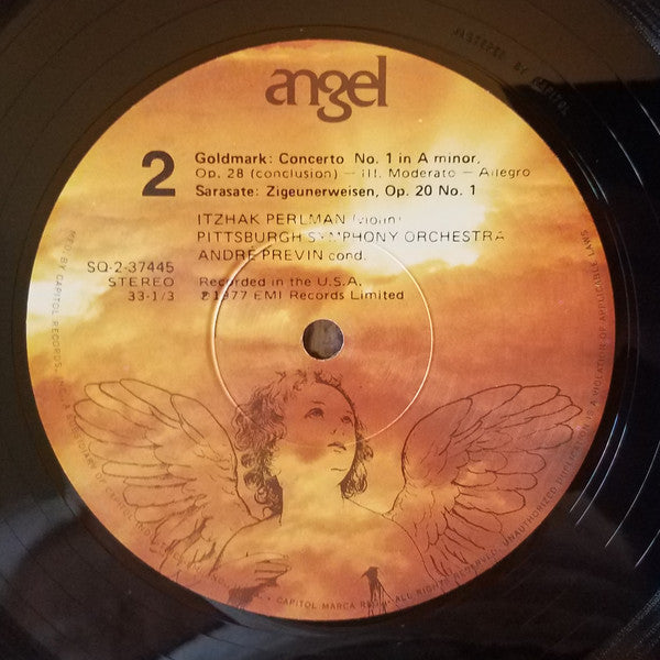 Karl Goldmark, Pablo De Sarasate, Itzhak Perlman, André Previn, The Pittsburgh Symphony Orchestra : Violin Concerto No. 1 In A Minor / Zigeunerweisen (LP, Quad)