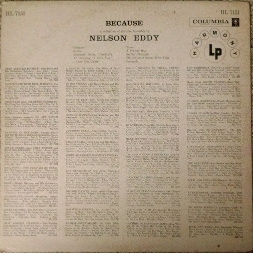 Nelson Eddy : Because: A Collection Of All Time Favorites (LP, Album)
