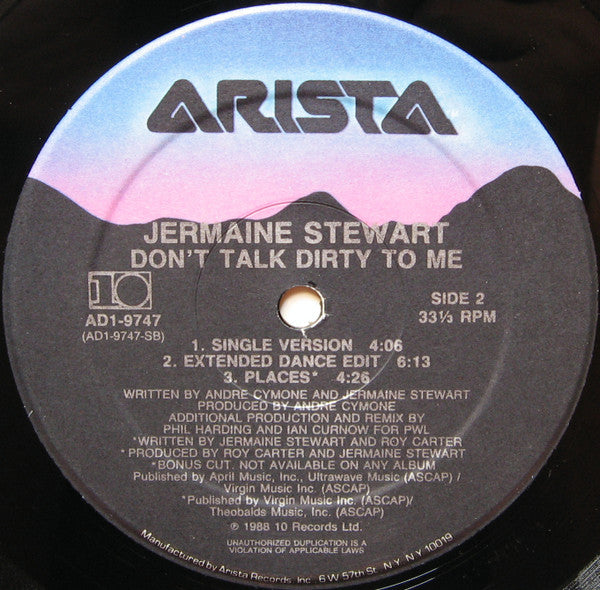 Jermaine Stewart : Don't Talk Dirty To Me (12")