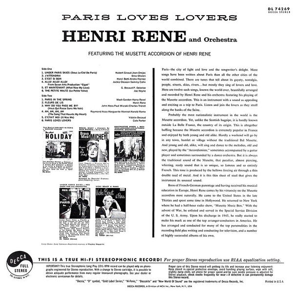 Henri René And His Orchestra : Paris Loves Lovers (LP, Album)