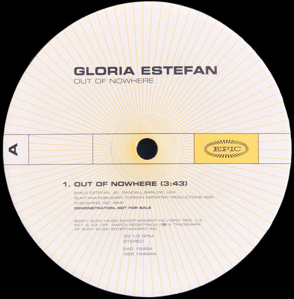 Gloria Estefan : Out Of Nowhere (12", Advance, Promo)