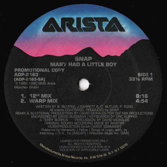 Snap! : Mary Had A Little Boy (12", Promo)