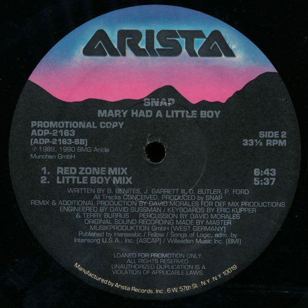 Snap! : Mary Had A Little Boy (12", Promo)