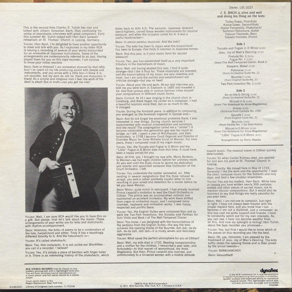 Tadao Sawai & Kazue Sawai & Hozan Yamamoto & Sadanori Nakamure & Tatsuro Takimoto & Takeshi Inomata : J. S. Bach Is Alive And Well And Doing His Thing On The Koto (LP)