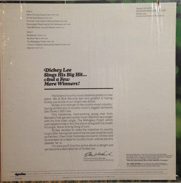 Dickey Lee : Never Ending Song Of Love (LP, Album)