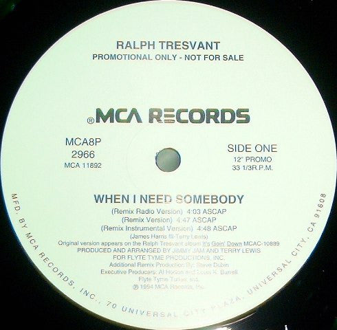 Ralph Tresvant : When I Need Somebody (Remix) (12", Promo)