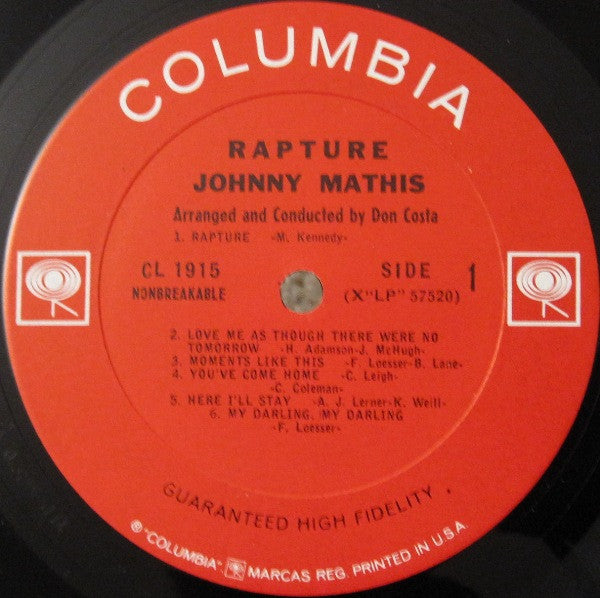 Johnny Mathis : Rapture (LP, Album, Mono, Pit)
