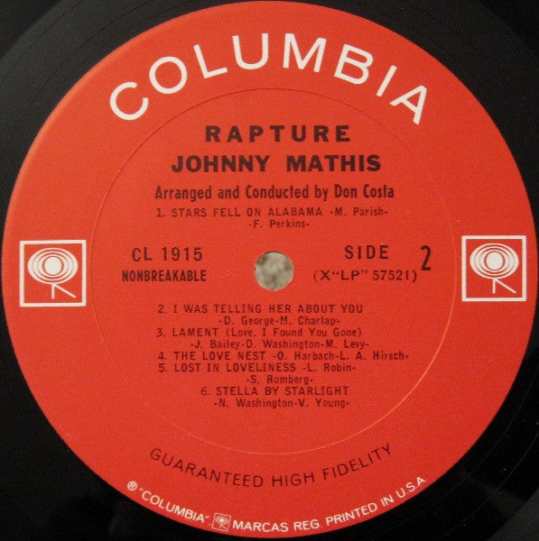 Johnny Mathis : Rapture (LP, Album, Mono, Pit)