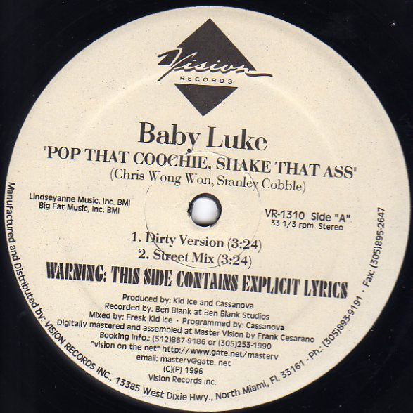 Baby Luke : Pop That Coochie, Shake That Ass (12")