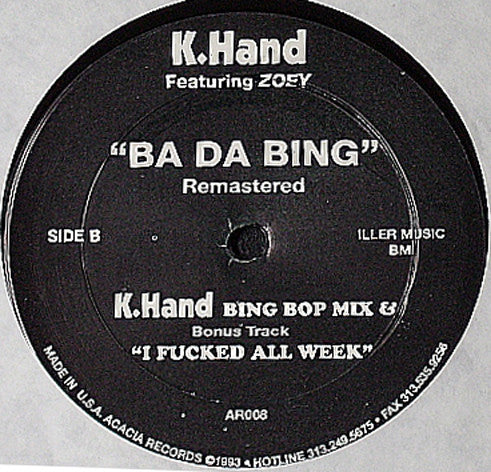 Kelli Hand Featuring Zoey : Ba Da Bing (12")