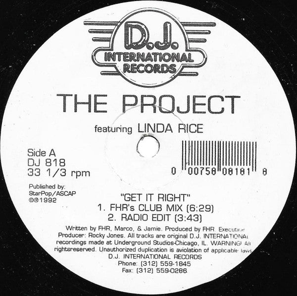 The Project (8) Featuring Linda Rice : Get It Right (12")