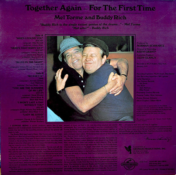 Mel Tormé And Buddy Rich : Together Again For The First Time (LP, Album, Ltd, Gat)
