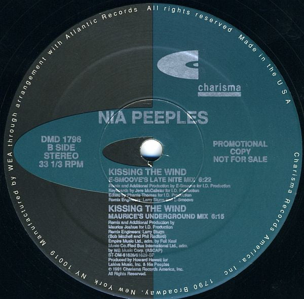 Nia Peeples : Kissing The Wind (12", Promo)