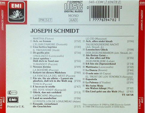 Joseph Schmidt : Joseph Schmidt (CD, Comp, Mono)