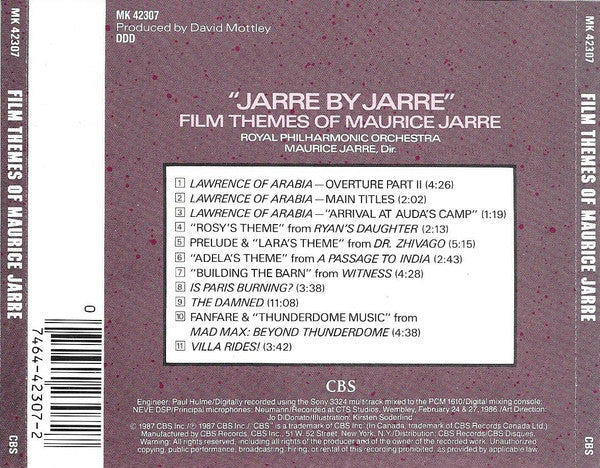 Maurice Jarre, Royal Philharmonic Orchestra : "Jarre By Jarre": Film Themes Of Maurice Jarre (CD, Album)