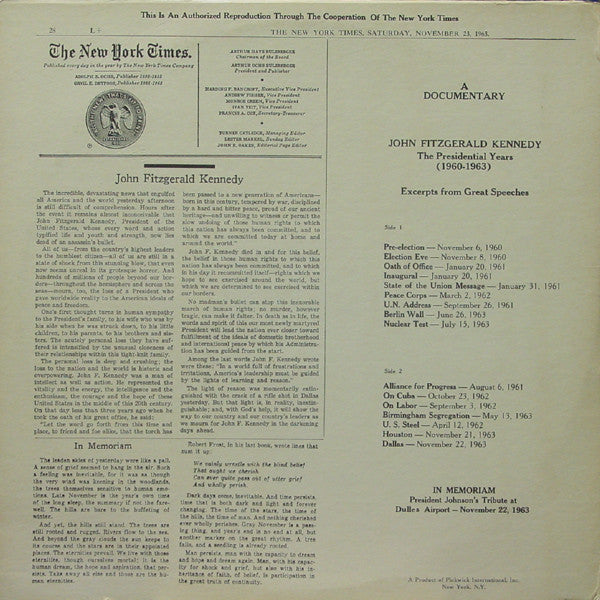 John F. Kennedy : The Presidential Years (1960-1963) (LP, Album, Mono)