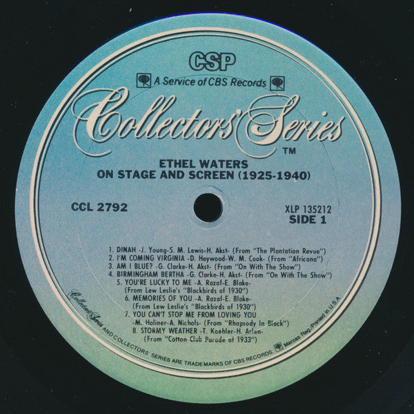 Ethel Waters : On Stage And Screen 1925-1940 (LP, Comp, Mono, RE)