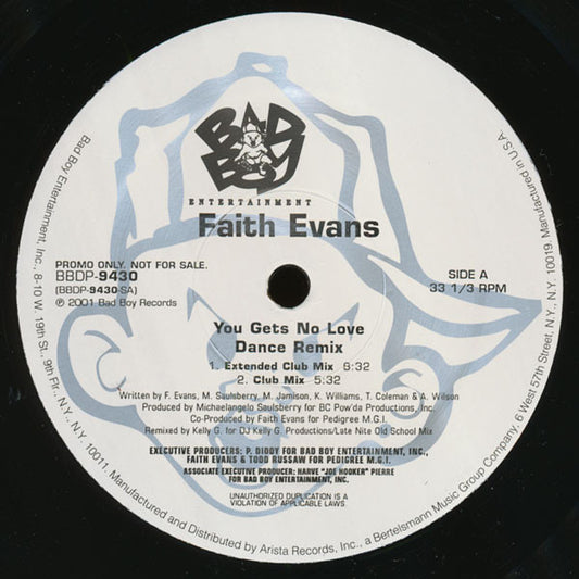 Faith Evans : You Gets No Love (Dance Remix) (12", Promo)