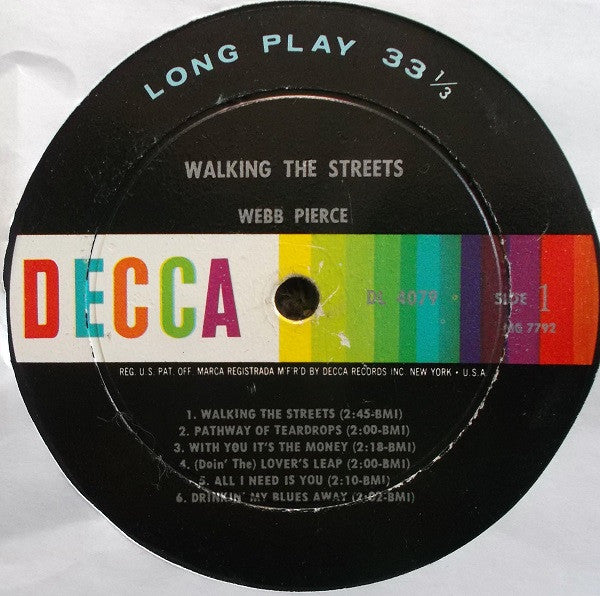 Webb Pierce : Walking The Streets (LP, Album, Mono)