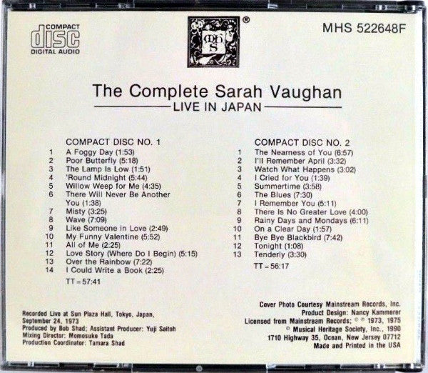 Sarah Vaughan : The Complete Sarah Vaughan Live In Japan (2xCD, RE)