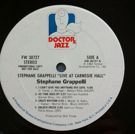 Stéphane Grappelli : Live At Carnegie Hall (LP, Album)
