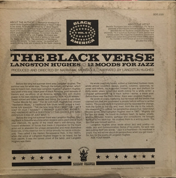 Langston Hughes : The Black Verse: 12 Moods For Jazz (LP, Album)