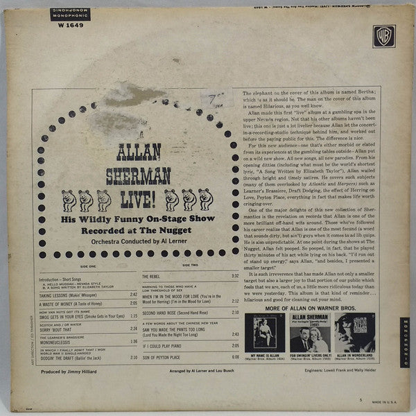 Allan Sherman : Live! (LP, Album, Mono)