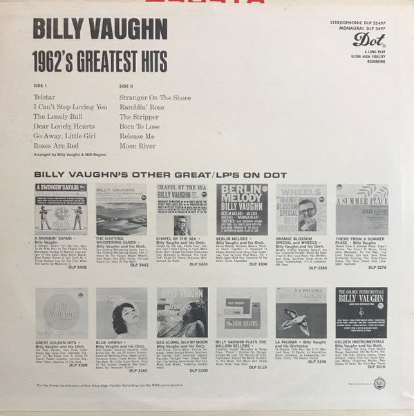 Billy Vaughn : 1962's Greatest Hits (LP, Album, Mono)