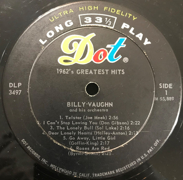 Billy Vaughn : 1962's Greatest Hits (LP, Album, Mono)