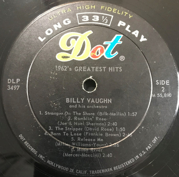 Billy Vaughn : 1962's Greatest Hits (LP, Album, Mono)