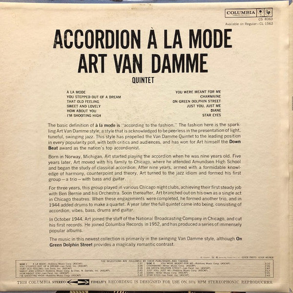 The Art Van Damme Quintet : Accordion A La Mode (LP, Album)