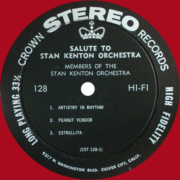 Members Of The Stan Kenton Orchestra : Members Of The Stan Kenton Orchestra Salute Stan Kenton (Artistry In Rhythm) (LP, Album, Red)