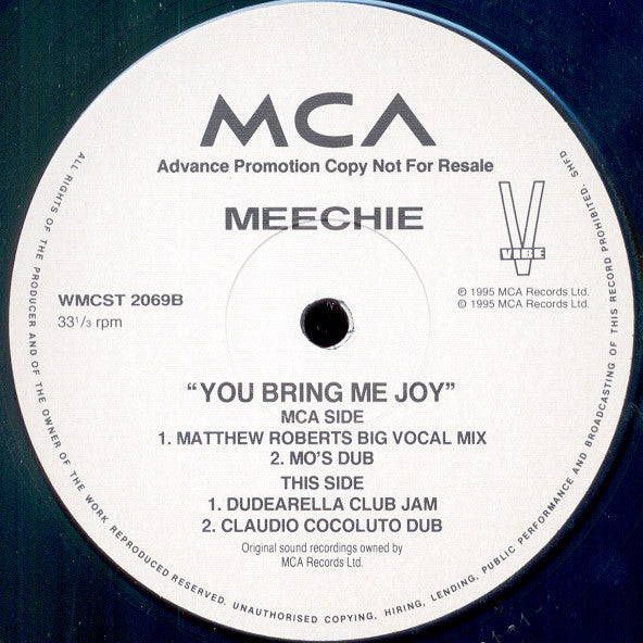 Meechie : You Bring Me Joy (no1) (12", Promo)