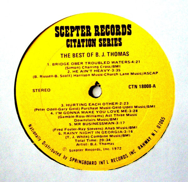 B.J. Thomas : The Best Of B.J. Thomas (LP, Comp)