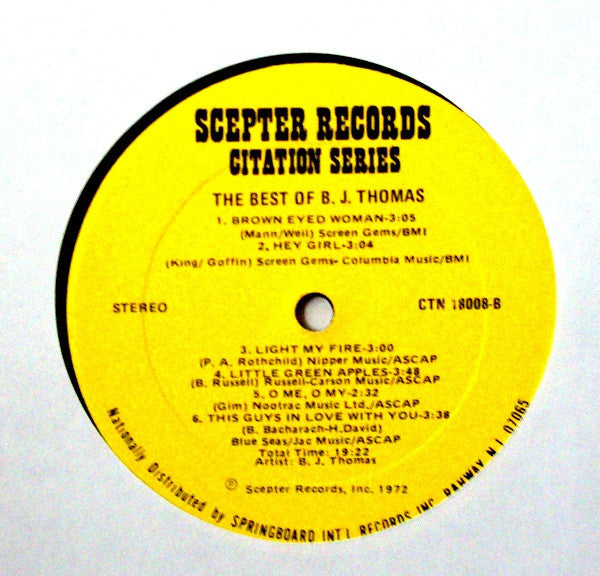 B.J. Thomas : The Best Of B.J. Thomas (LP, Comp)