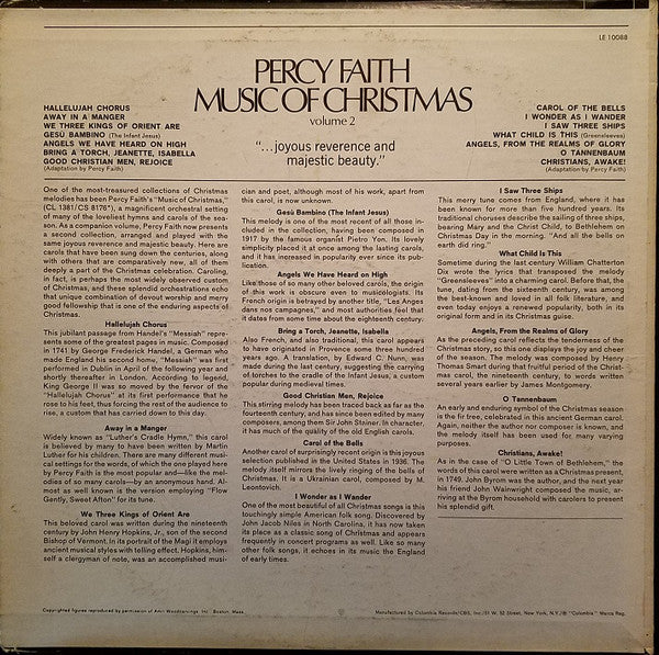 Percy Faith : Music Of Christmas Volume 2 (LP, Album, RE)