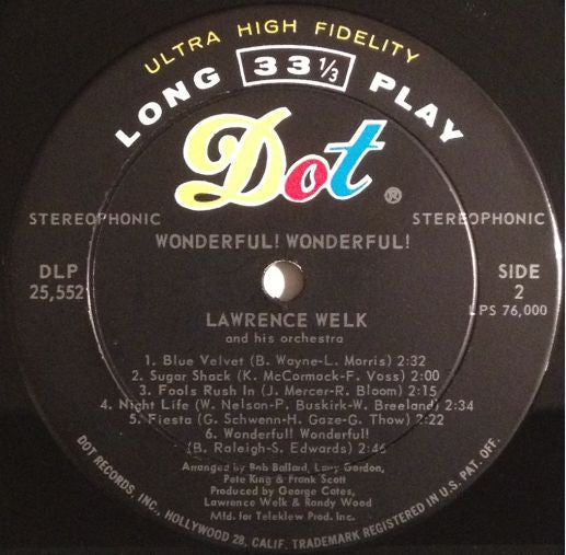 Lawrence Welk : Wonderful! Wonderful! (LP, Album)