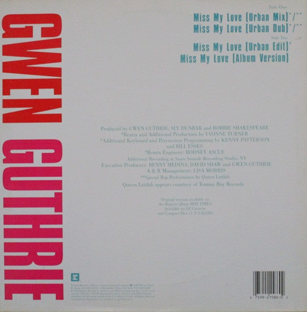 Gwen Guthrie : Miss My Love (12", Maxi)