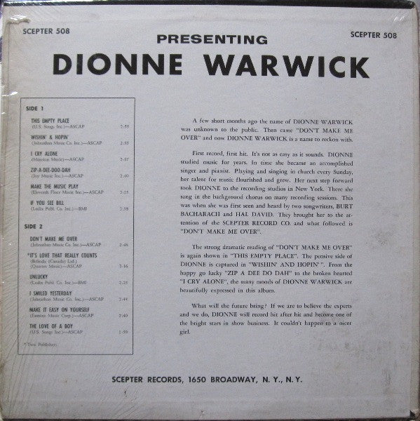 Dionne Warwick : Presenting Dionne Warwick (LP, Album, Mono)