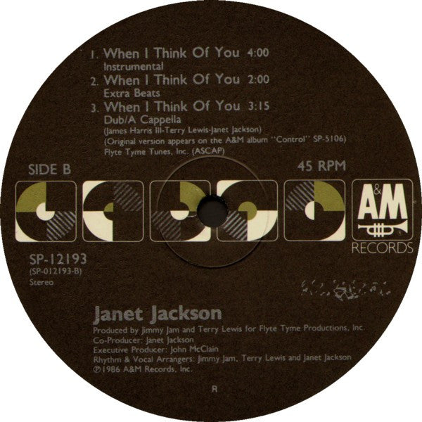 Janet Jackson : When I Think Of You (Dance Remix) (12", Single, Bla)