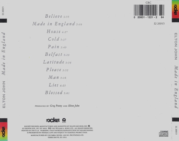 Elton John : Made In England (CD, Album, Club, CRC)