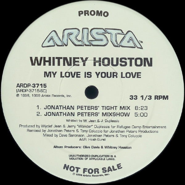 Whitney Houston : My Love Is Your Love (2x12", Promo)