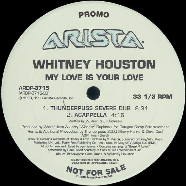 Whitney Houston : My Love Is Your Love (2x12", Promo)