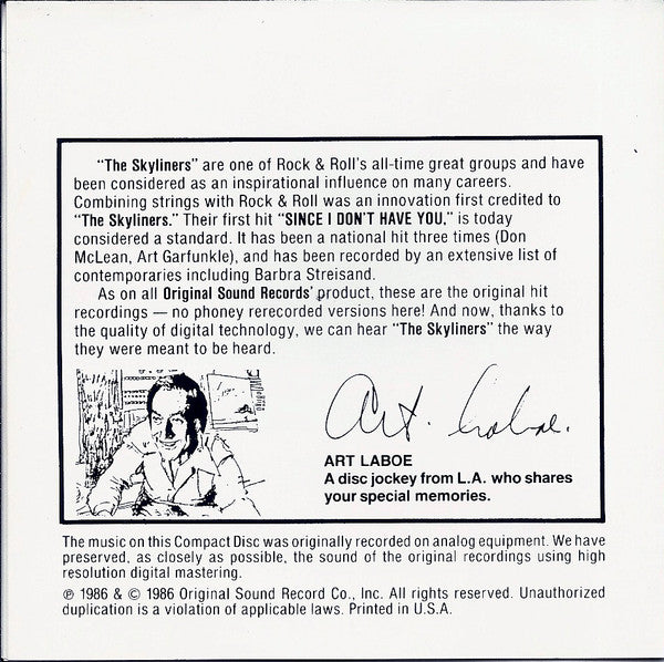 The Skyliners : The Skyliners' Greatest Hits (CD, Comp)