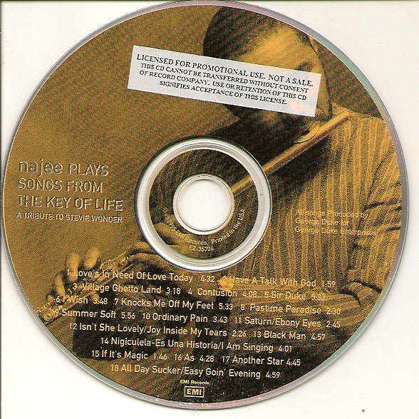 Najee : Plays Songs From The Key Of Life (CD, Album, Promo)