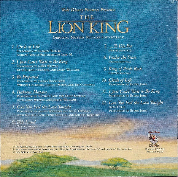 Elton John, Tim Rice, Hans Zimmer : The Lion King (Original Motion Picture Soundtrack) (CD, Album, Club)