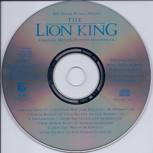 Elton John, Tim Rice, Hans Zimmer : The Lion King (Original Motion Picture Soundtrack) (CD, Album, Club)