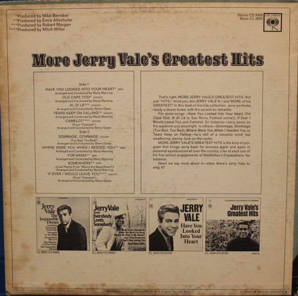 Jerry Vale : More Jerry Vale's Greatest Hits (LP, Comp)